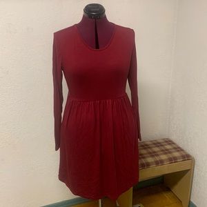 Maroon, Reddish Scoop Neck Stretchy Dress with pockets